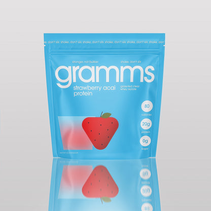 Gramms Strawberry Acai Protein | Clear Protein Powder 20G Protein for Women & Men | Grass-Fed Whey Isolate, Zero Sugar, Zero Lactose, Non-Bloating, Non-GMO | 18 Servings